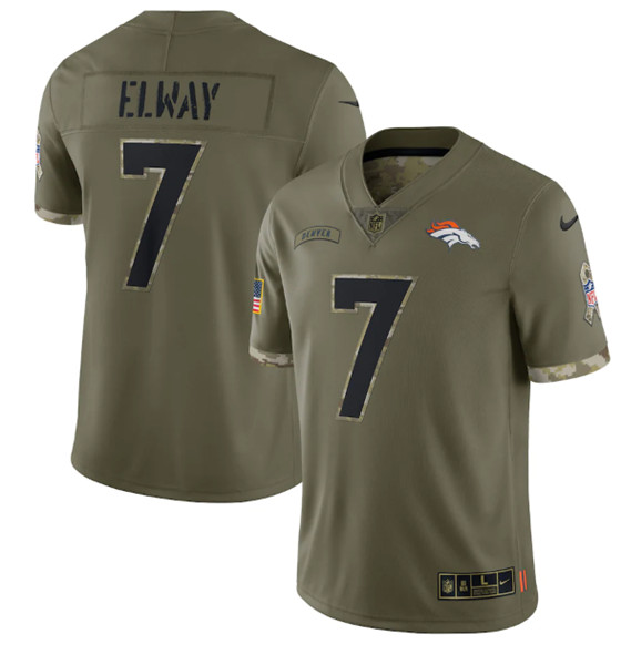 Men's Denver Broncos #7 John Elway 2022 Olive Salute To Service Limited Stitched Jersey - Click Image to Close